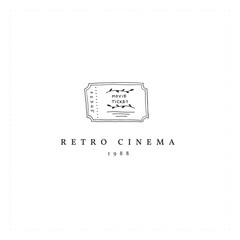 Cinema illustration. A vector hand drawn logo template with a movie ticket.