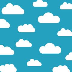 White cartoon clouds set isolated on blue background. Collection of different clouds for web site, background template, wallpaper and sky design. Creative modern concept. Clouds vector illustration