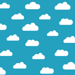 White cartoon clouds set isolated on blue background. Collection of different clouds for web site, background template, wallpaper and sky design. Creative modern concept. Clouds vector illustration