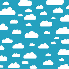 Obraz premium White cartoon clouds set isolated on blue background. Collection of different clouds for web site, background template, wallpaper and sky design. Creative modern concept. Clouds vector illustration