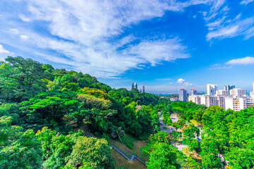 Singapore building business city and Modern Architecture with tourist on around town on June 6, 2019. decoration image contain certain grain noise and soft focus.