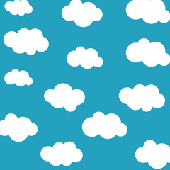 White cartoon clouds set isolated on blue background. Collection of different clouds for web site, background template, wallpaper and sky design. Creative modern concept. Clouds vector illustration