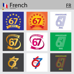 French set of number 67 templates