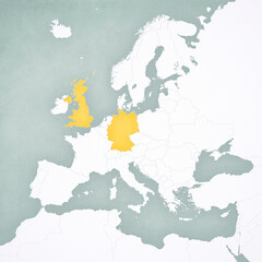 Fototapeta na wymiar Map of Europe - United Kingdom and Germany
