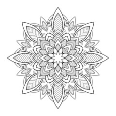 Abstract striped mandala with simple pattern on white isolated background. For coloring book pages.