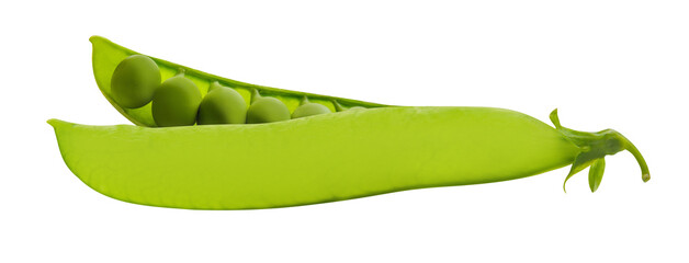 Fresh green peas in the pods isolate on a white background. Сloseup, vegan food and 

healthy organic food concept. Horizontal composition, trimmed packaging design element