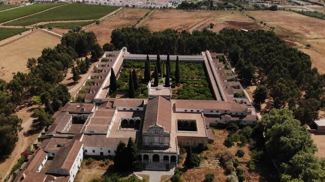 Aerial shot of convent in Evora Portugal