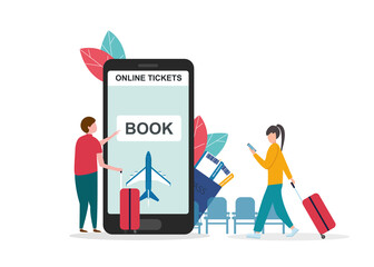 Vector illustration of phone with booking web site on screen