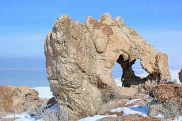 Shore of Antelope Island, Utah, in winter
