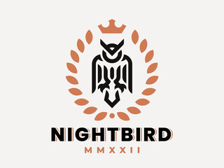 Owl modern logo. Night bird heraldic emblem design editable for your business. Filin vector illustration.