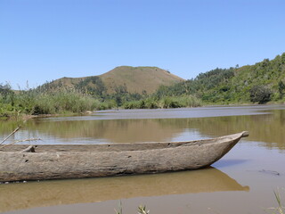 African continent, island of Madagascar, Indian Ocean, pirogue on the river