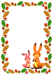 秋イメージのウサギのフレーム
