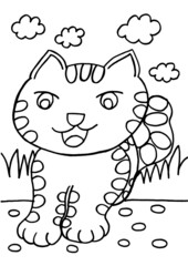 Cute cats run in the garden, coloring sheets.