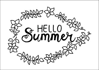 Hello Summer, hand lettering calligraphy.