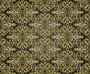 Classic seamless vector pattern. Damask orient ornament. Classic vintage background. Orient black and golden ornament for fabric, wallpaper and packaging