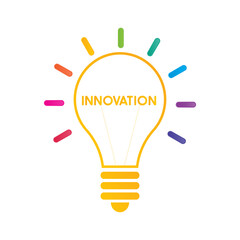 Creative Ideas And Innovations. Abstract Light Bulb Shining With Colorful Rays, Vector