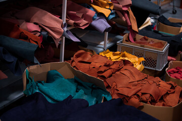 Shoe making process in footwear factory.