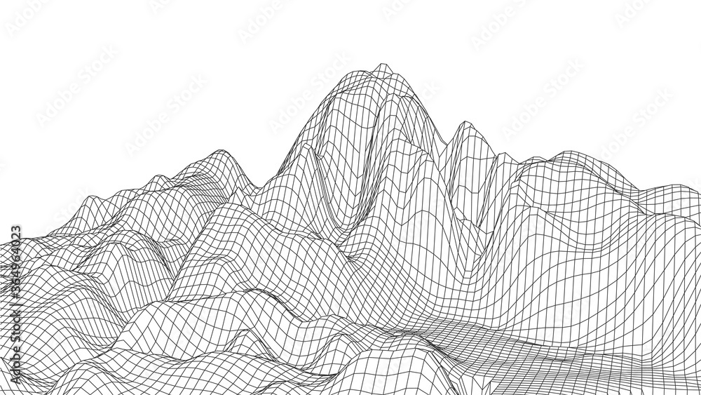 Poster abstract wireframe landscape on white background. technology vector grid. digital futuristic wave.