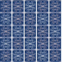 Vector Art deco seamless damask blue pattern background