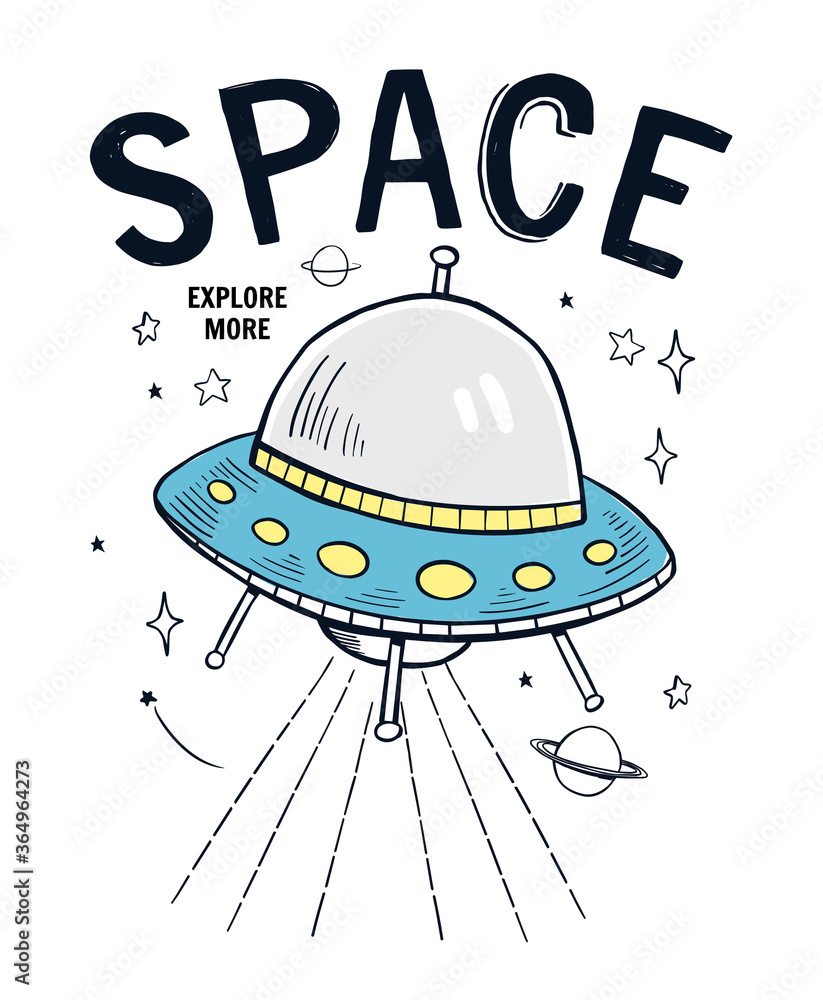 Wall mural space slogan graphic, with space theme vector illustrations. for t-shirt print and other uses.