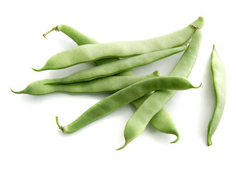 Pile of green french beans in isolated white background.Studio shot