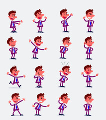 Cartoon character businessman in smart casual style. Set with different postures, attitudes and poses, doing different activities in isolated vector illustrations.
