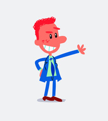 Pleased businessman points to something in isolated vector illustrations
