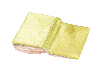 watercolor opened green book  cover up isolated on white background