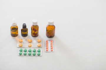 medicine bottle on table on white background