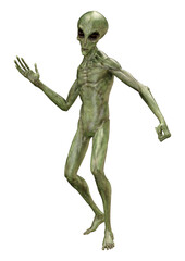 3D Rendering Green Alien on White