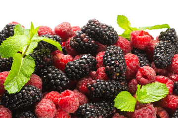 Raspberry, blackberry and mint leaf