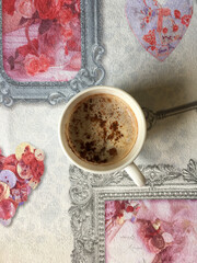 Obraz na płótnie Canvas Cup of coffee with ice cream and cinnamon