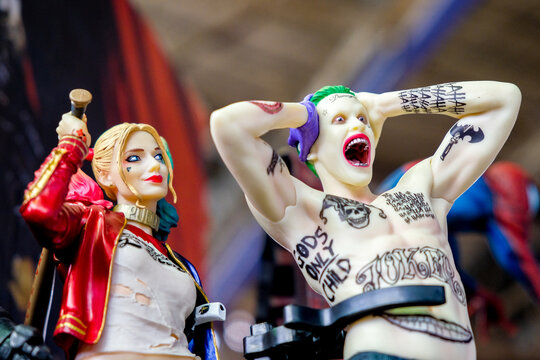 RUSSIA, ST.PETERSBURG - MAY 05, 2018: Joker and Harley Quinn doll suicide squad