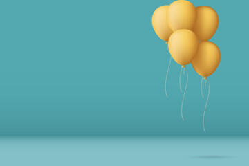 Yellow balloons floating in blue pastel background room studio. minimal idea creative concept. © Chalermpon