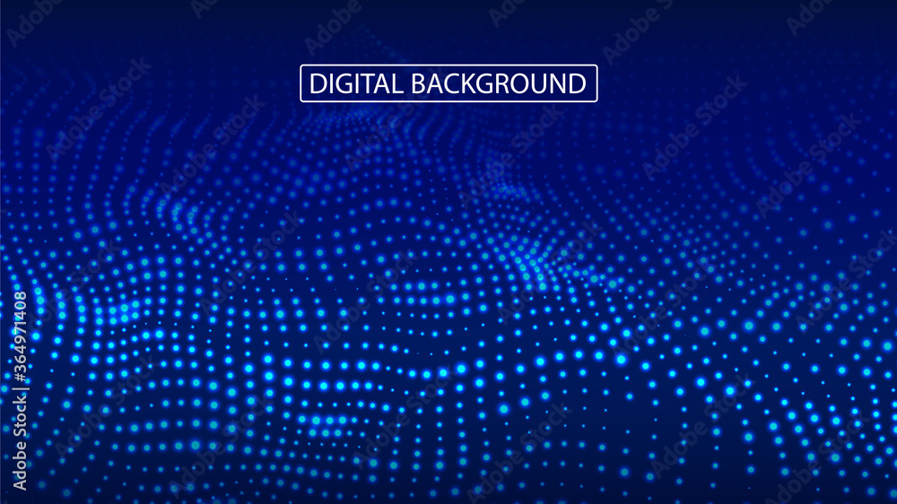 Poster abstract digital background of glow particles. color music sound wave. vector technology dynamic dot