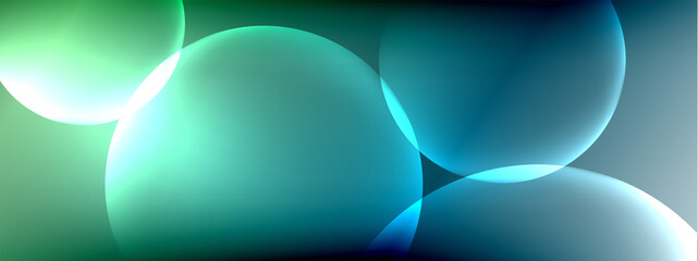 Vector abstract background liquid bubble circles on fluid gradient with shadows and light effects. Shiny design templates for text