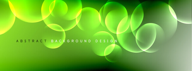 Vector abstract background liquid bubble circles on fluid gradient with shadows and light effects. Shiny design templates for text