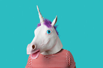 man wearing a unicorn mask