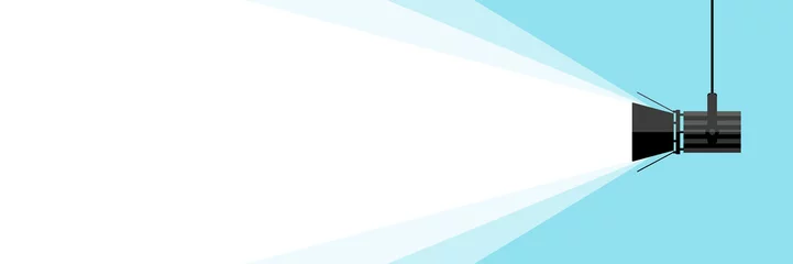 Poster Im Rahmen Banner-Spotlight. Vektor flacher Scheinwerfer auf blauem Hintergrund. Vektor-Illustration © Роман Ярощук