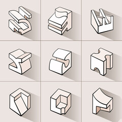 Set of 3D geometric shapes cube designs.