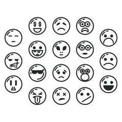 Set Of DIfferent Black Line Collection Smiles Vector Icon Emoticons Sign Doodle