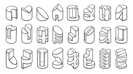 Set of 3D geometric shapes cylinder designs