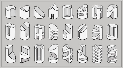 Set of 3D geometric shapes cylinder designs
