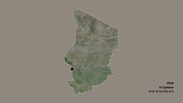 Logone Occidental, region of Chad, with its capital, localized, outlined and zoomed with informative overlays on a satellite map in the Stereographic projection. Animation 3D