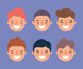 Men cartoons smiling heads design, Man boy male person and people theme Vector illustration