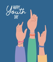 Fototapeta premium hands up of happy youth day design, Young holiday and friendship theme Vector illustration