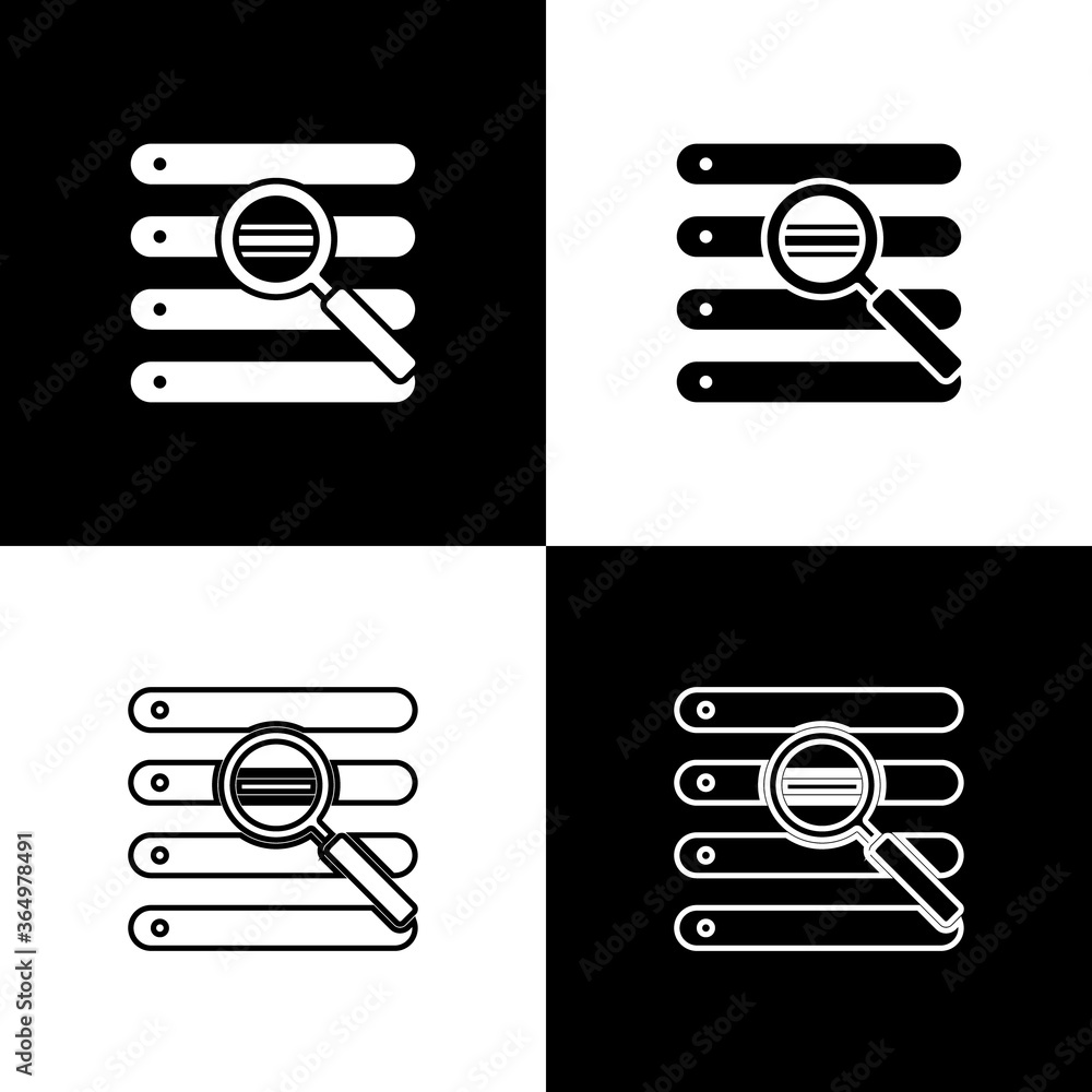 Poster set search in a browser window icon isolated on black and white background. vector illustration.