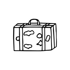 Travel suitcase drawn by hand in doodle style. Vector icon for web design. Isolated on a white background. EPS 10
