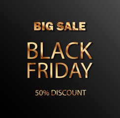 Black Friday sale banner. Dark background golden text lettering.