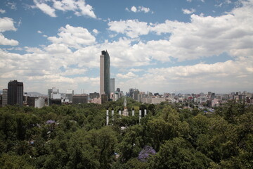 View of Mexico city skyline  along Paseo de la Reforma avenue as seen from Chapultepec Castle in Mexico city, Mexico.